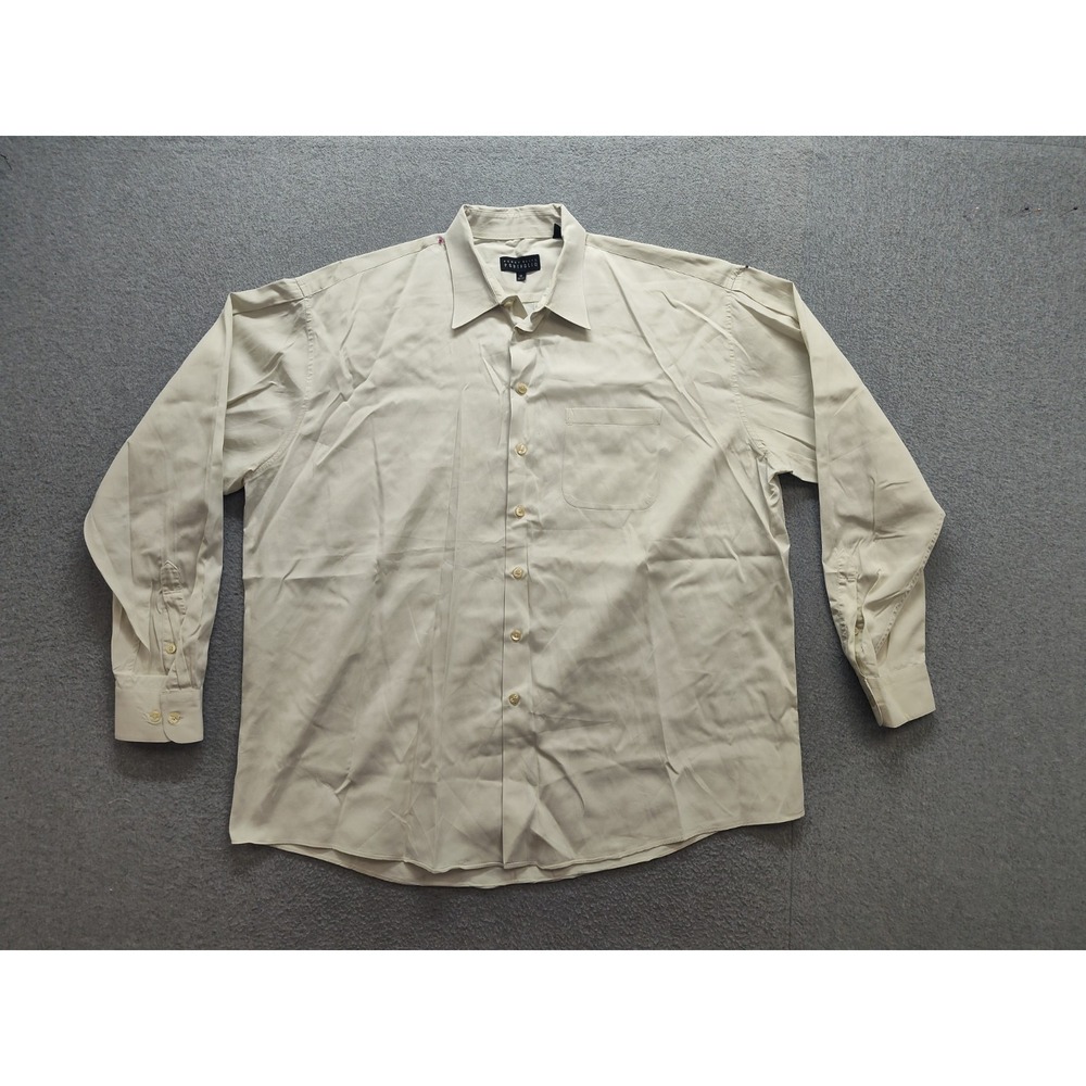 Perry Ellis Men Dress Shirt 18 Beige Button Down Long Sleeve Collared Formal